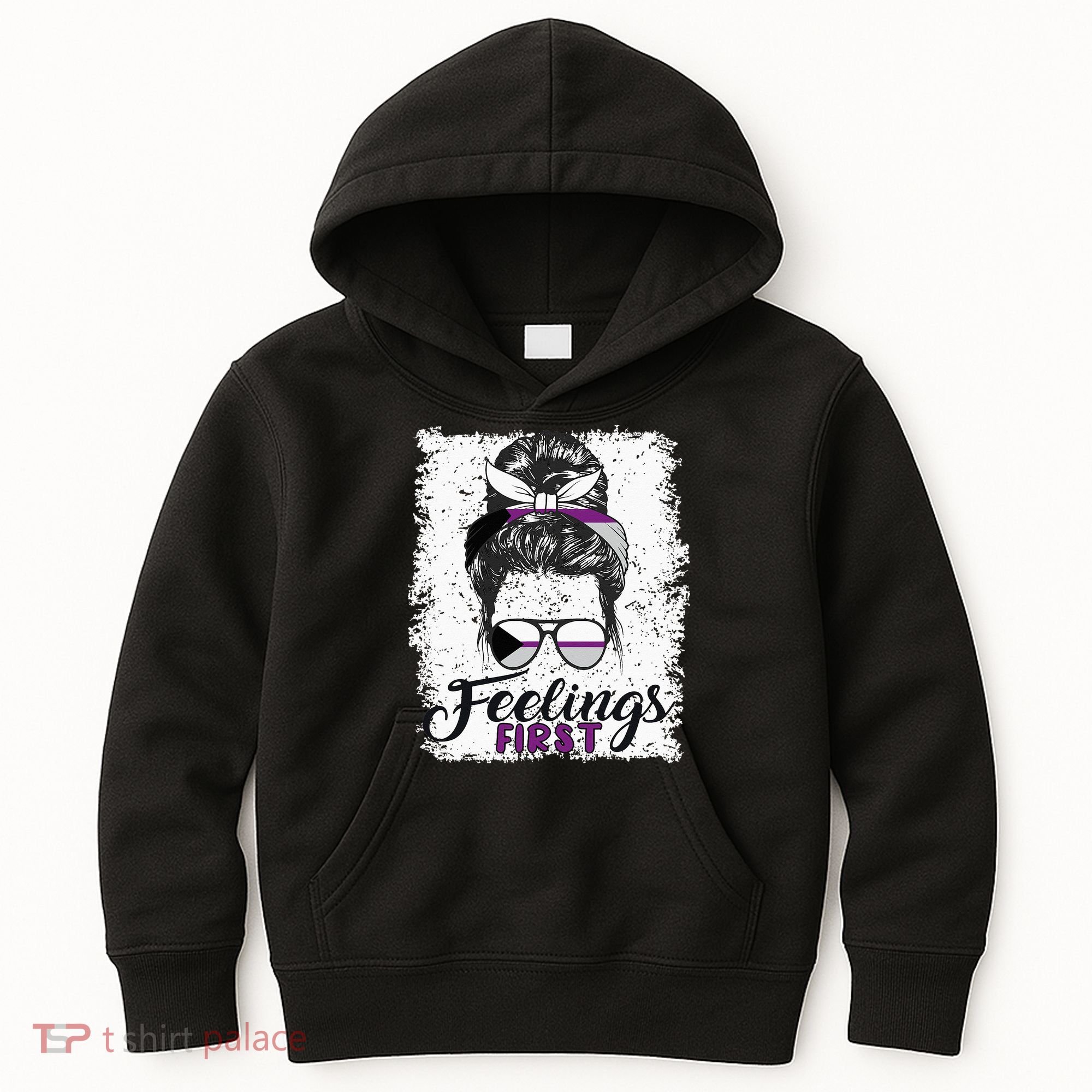 Funny Demisexual Joke Messy Bun Lady Demisexual Flag Kids Hoodie