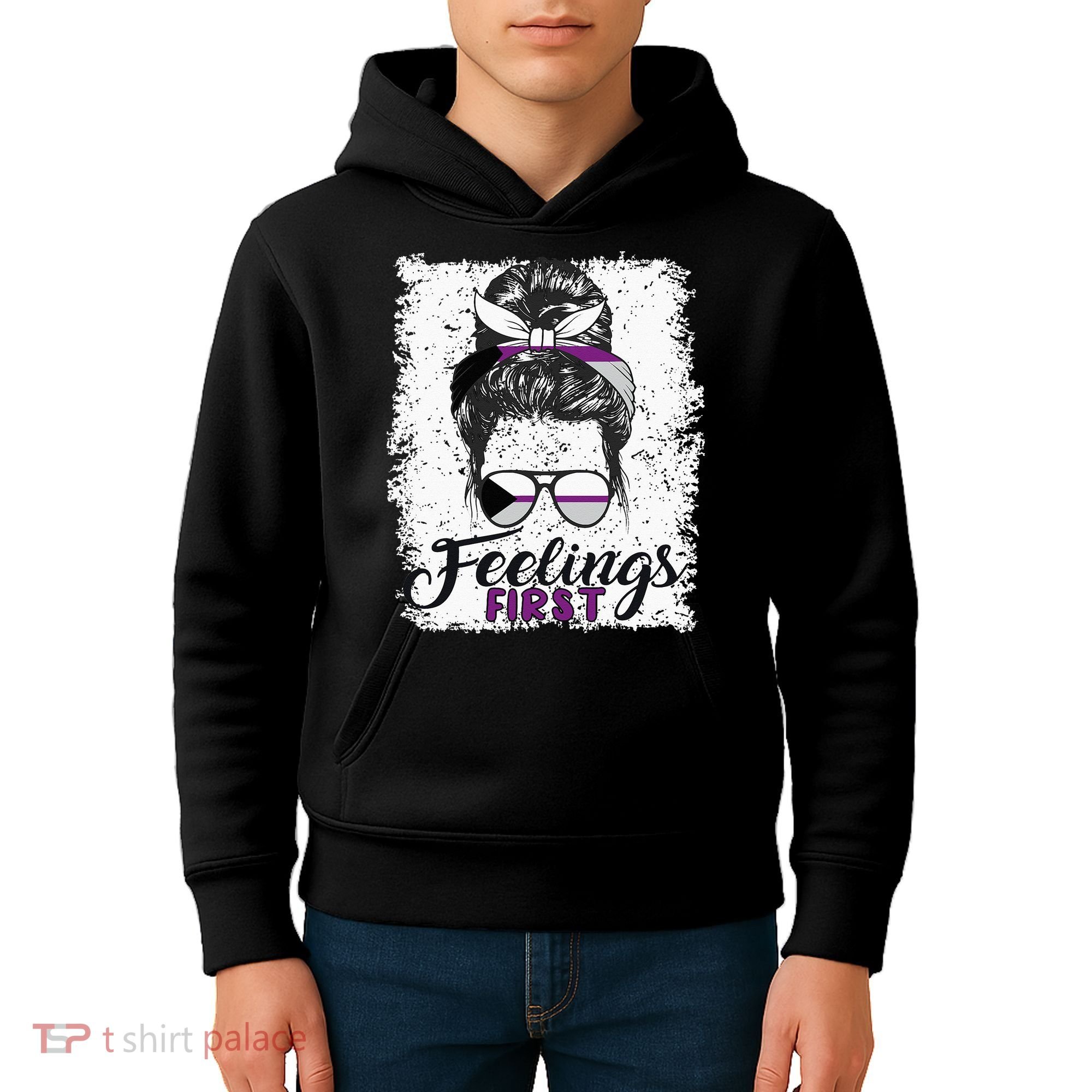 Funny Demisexual Joke Messy Bun Lady Demisexual Flag Kids Hoodie