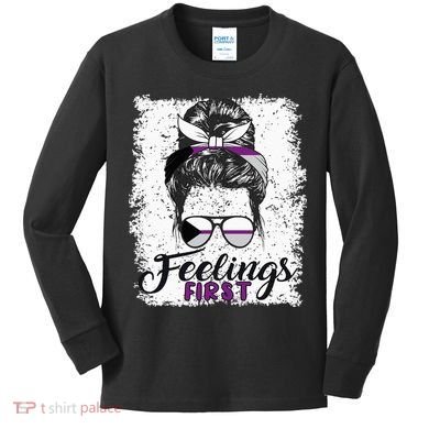 Funny Demisexual Joke Messy Bun Lady Demisexual Flag Kids Long Sleeve Shirt