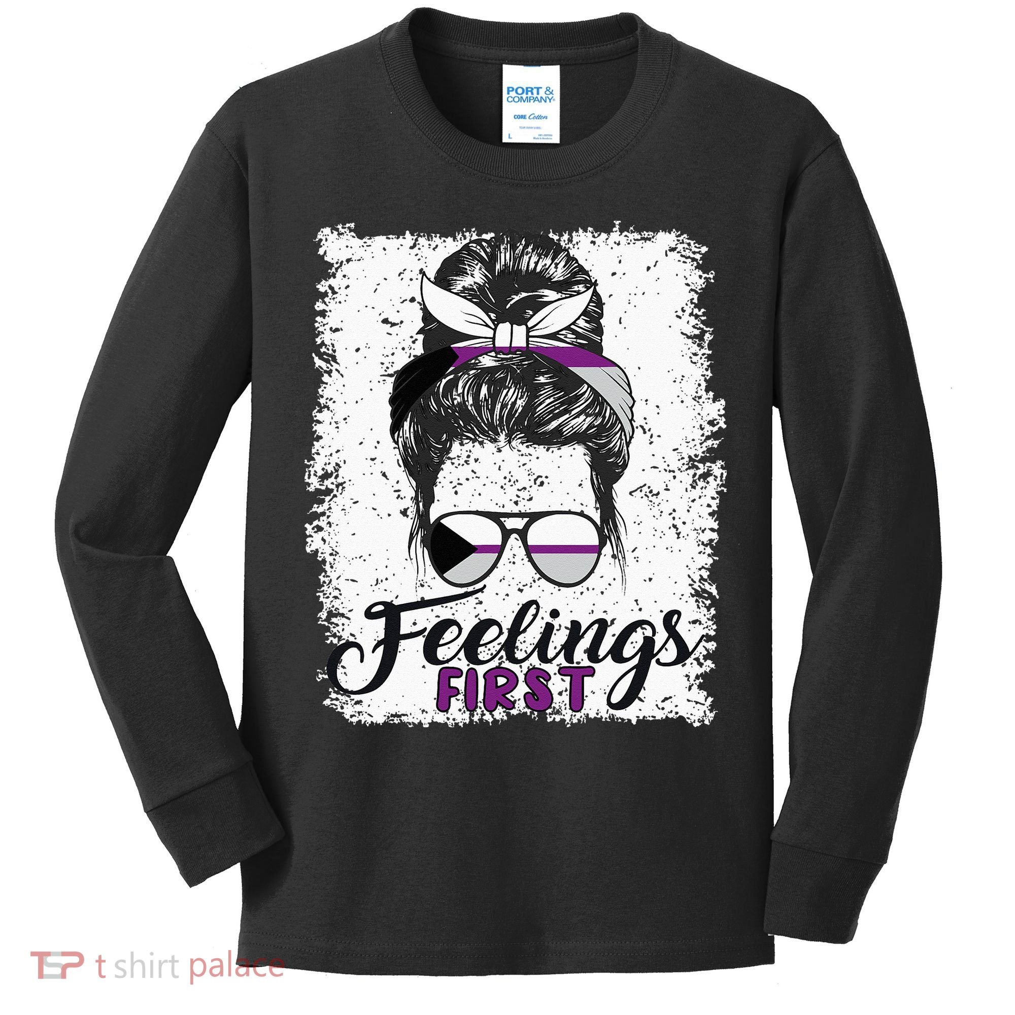 Funny Demisexual Joke Messy Bun Lady Demisexual Flag Kids Long Sleeve Shirt