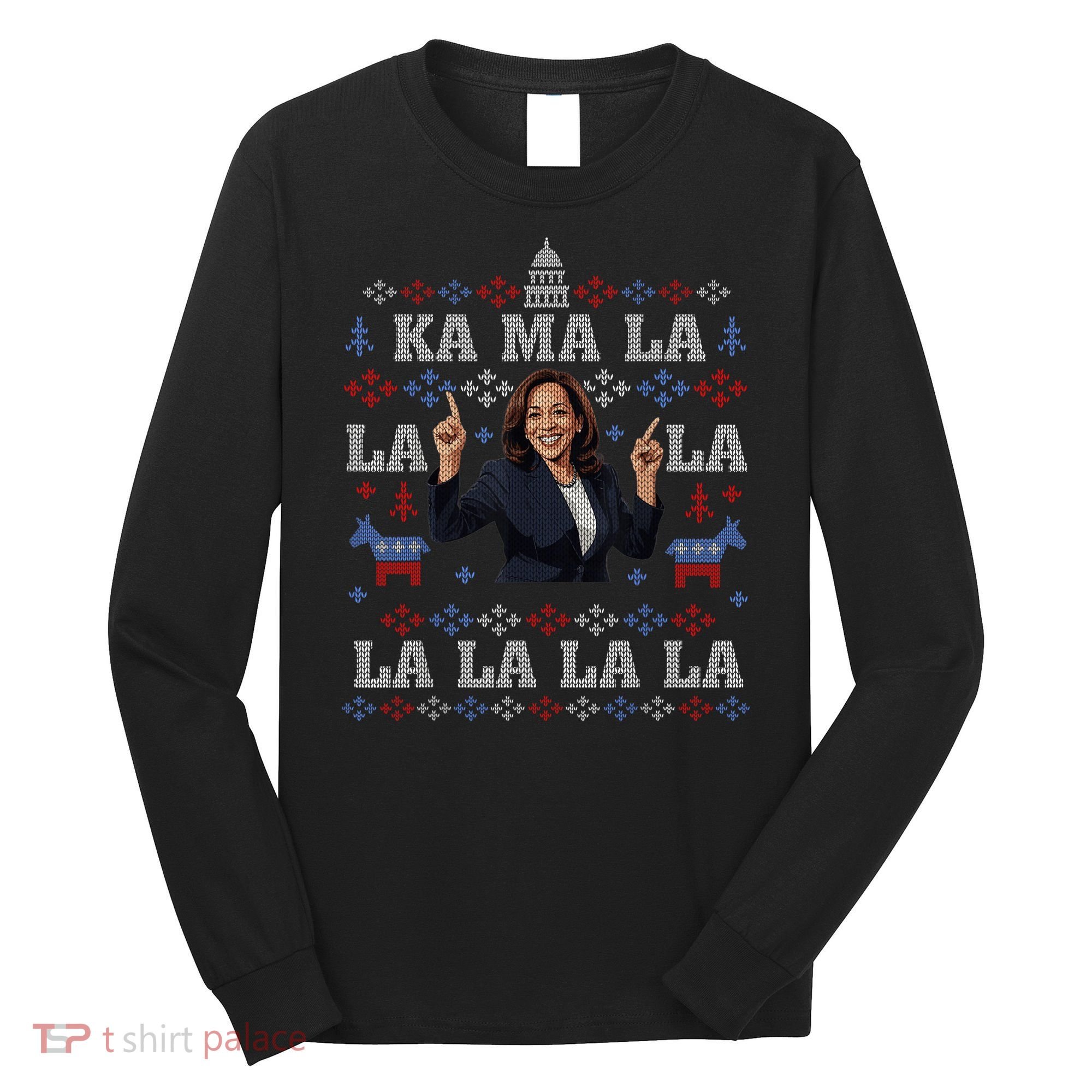 Funny Democrat Kamala Harris Ugly Christmas Sweater Party Long Sleeve Shirt