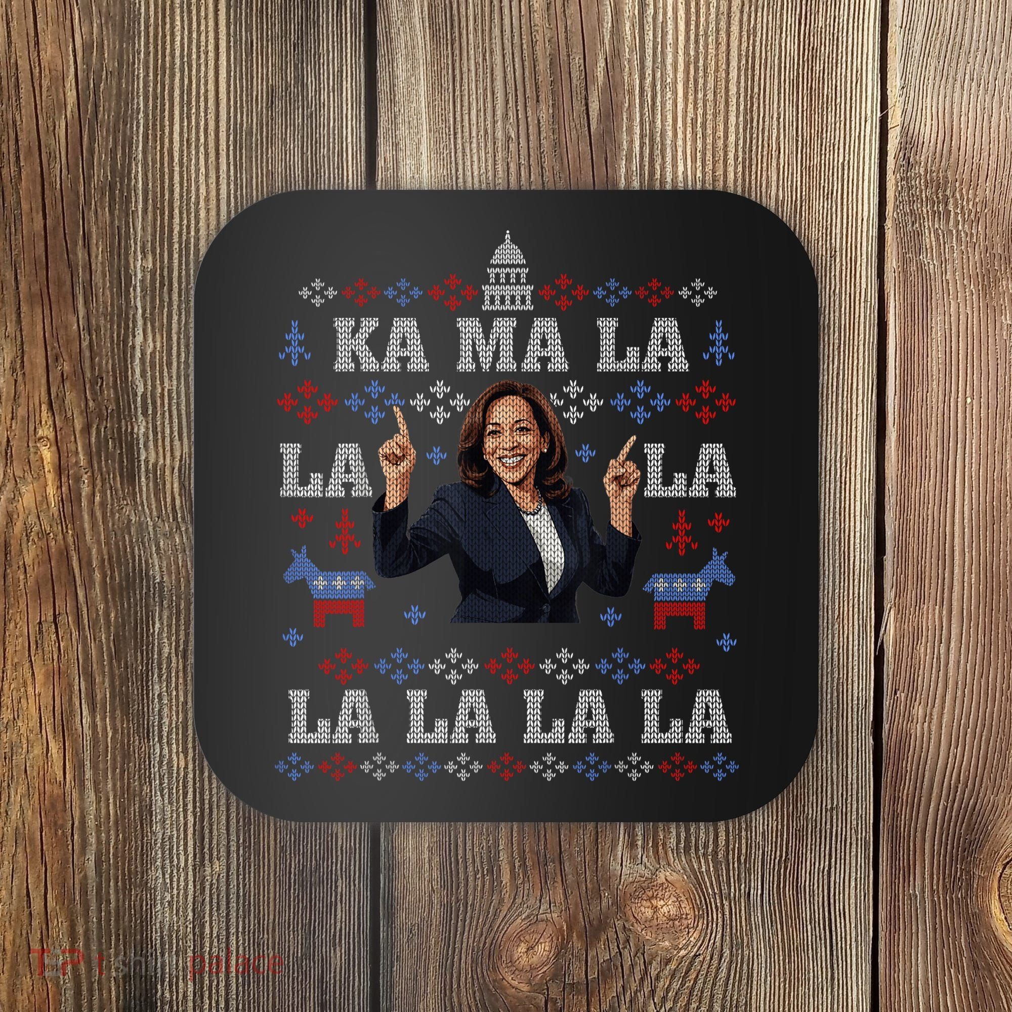 Funny Democrat Kamala Harris Ugly Christmas Sweater Party Coaster
