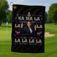 Funny Democrat Kamala Harris Ugly Christmas Sweater Party Golf Towel thumb 1