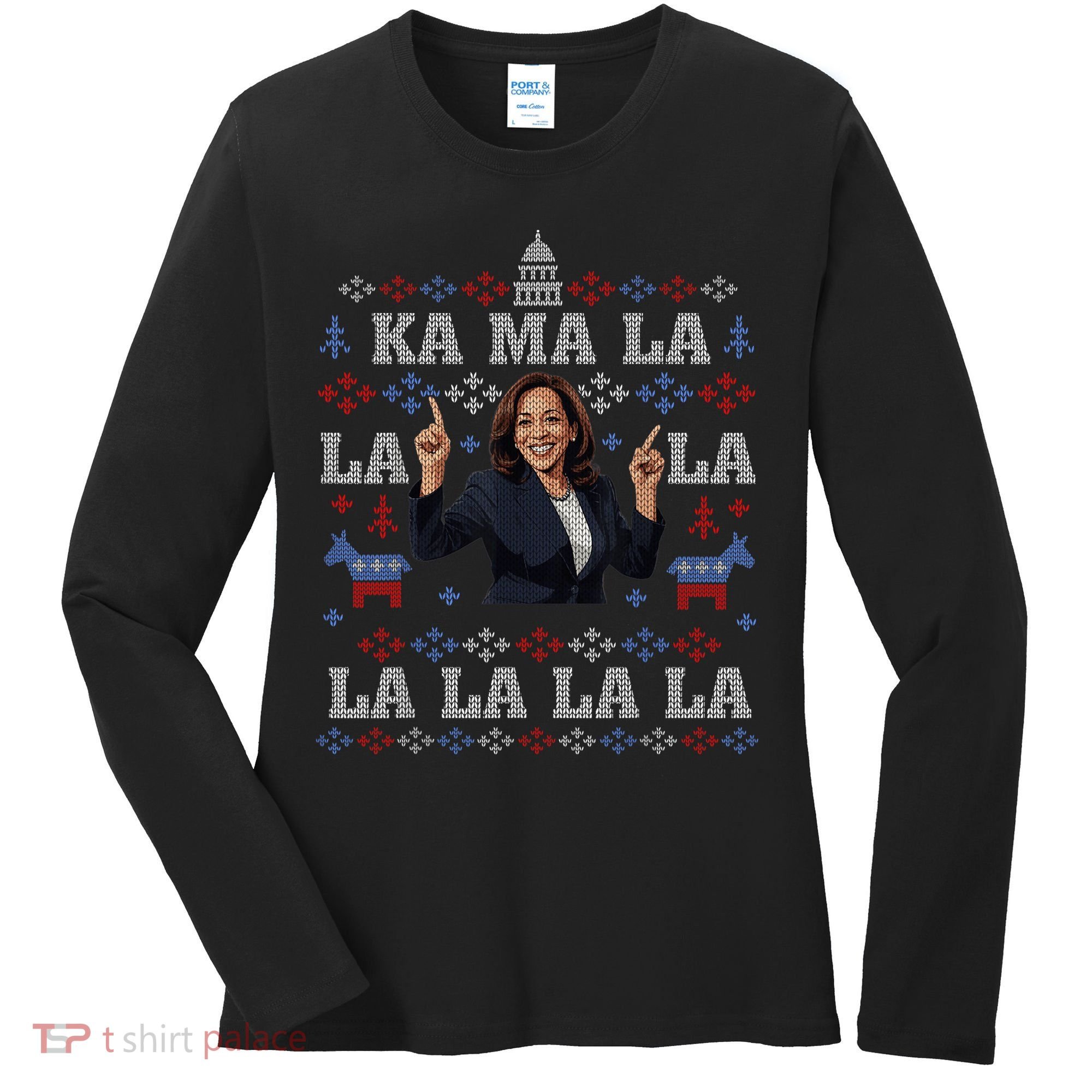 Funny Democrat Kamala Harris Ugly Christmas Sweater Party Women's Long Sleeve Shirt