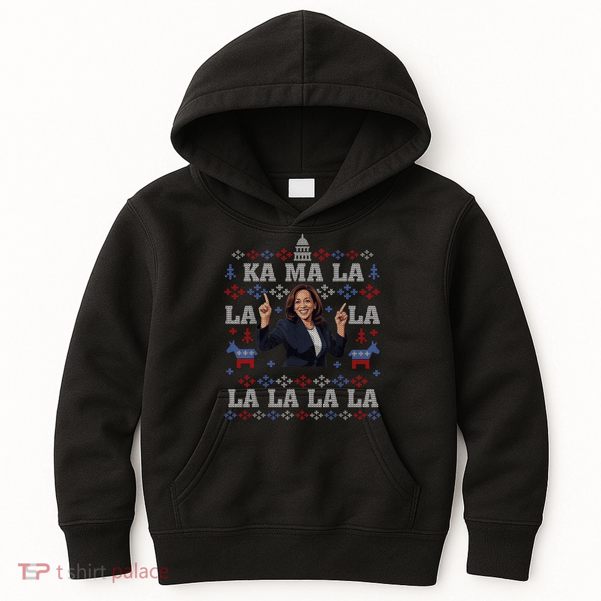 Funny Democrat Kamala Harris Ugly Christmas Sweater Party Kids Hoodie