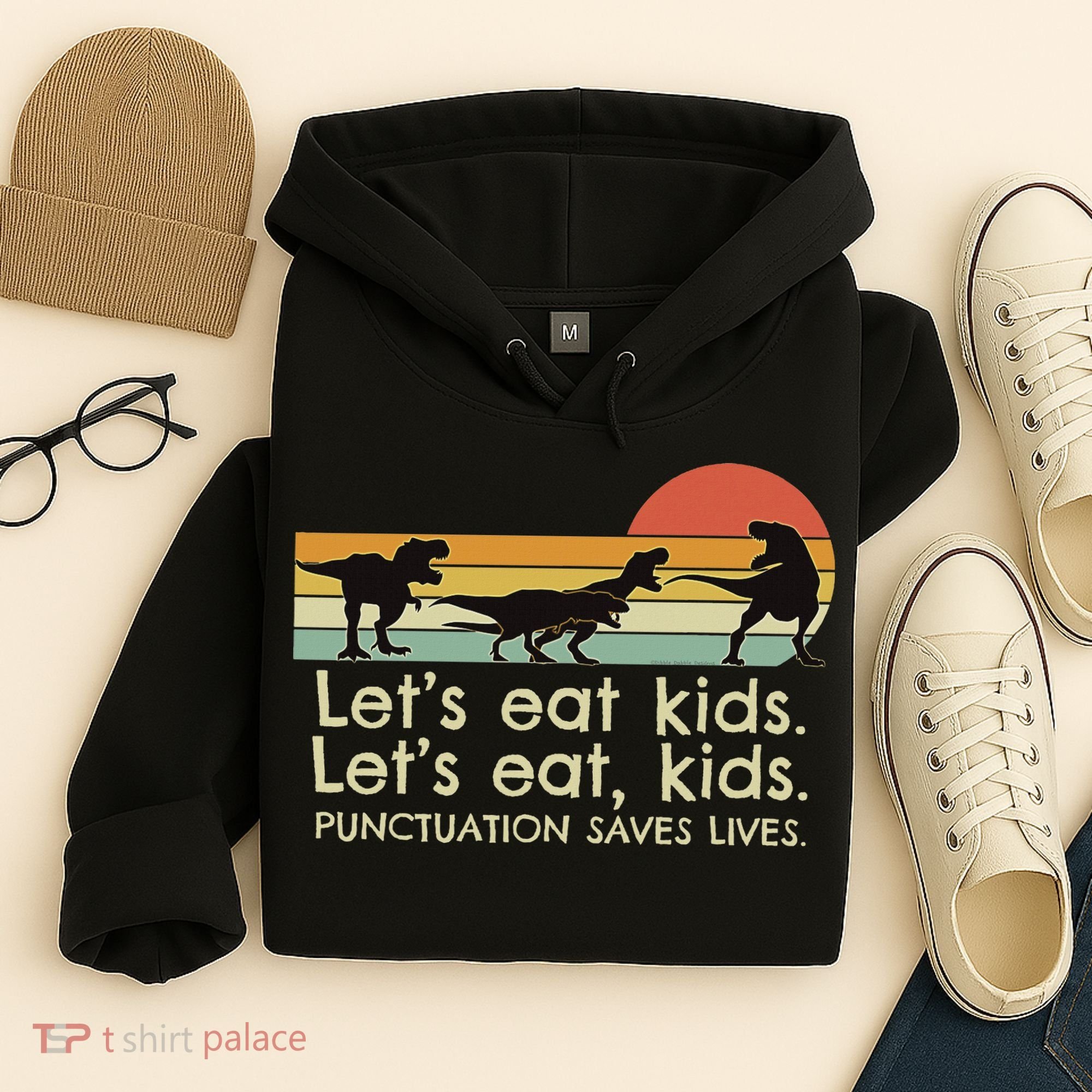 Funny Dinosaurs Let's Eat Punctuation Saves Lives Hoodie
