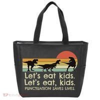 Funny Dinosaurs Let's Eat Punctuation Saves Lives Tote Bag thumb 0