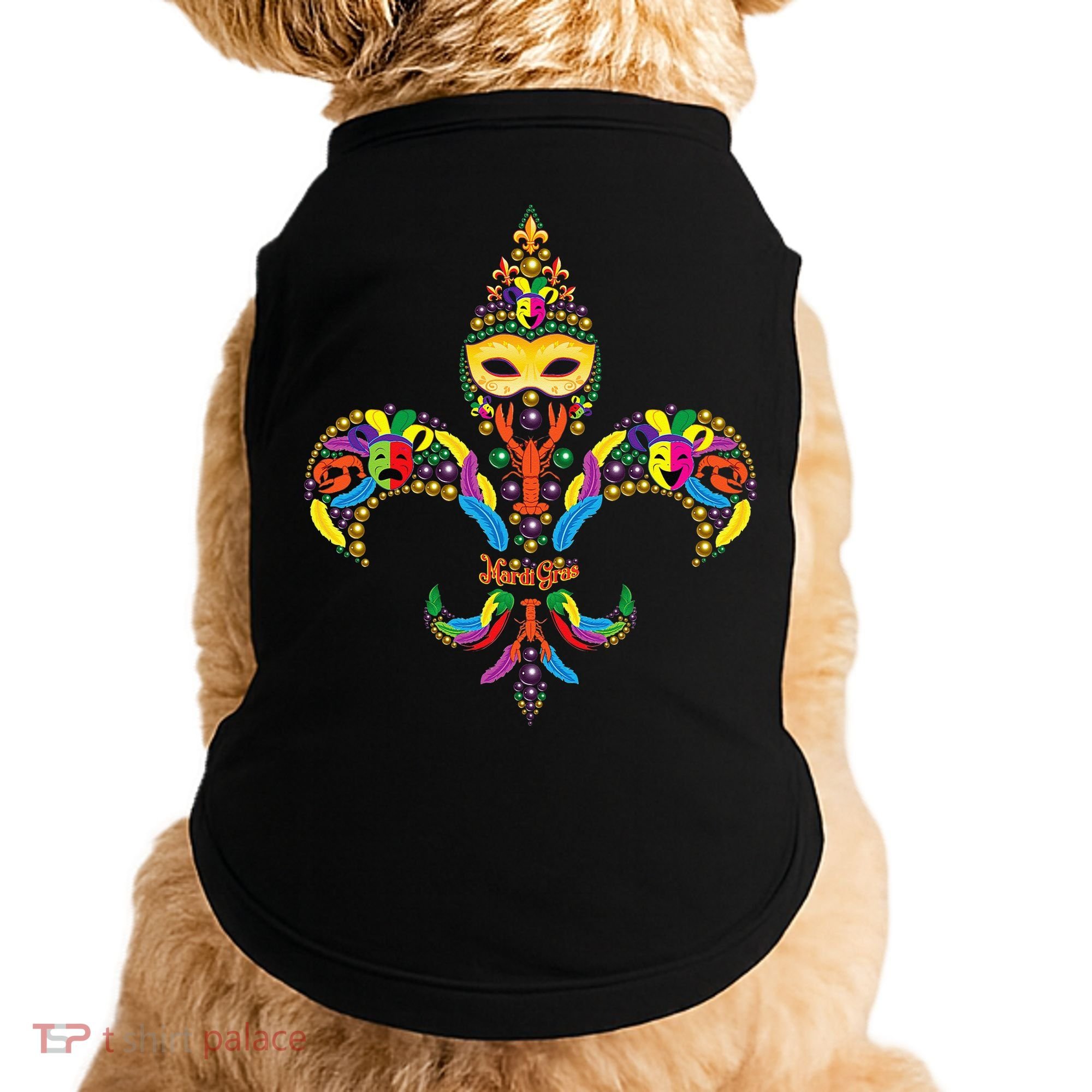 Fleur De Lis & Mardi Gras Mask New Orleans Souvenir Doggie Tank