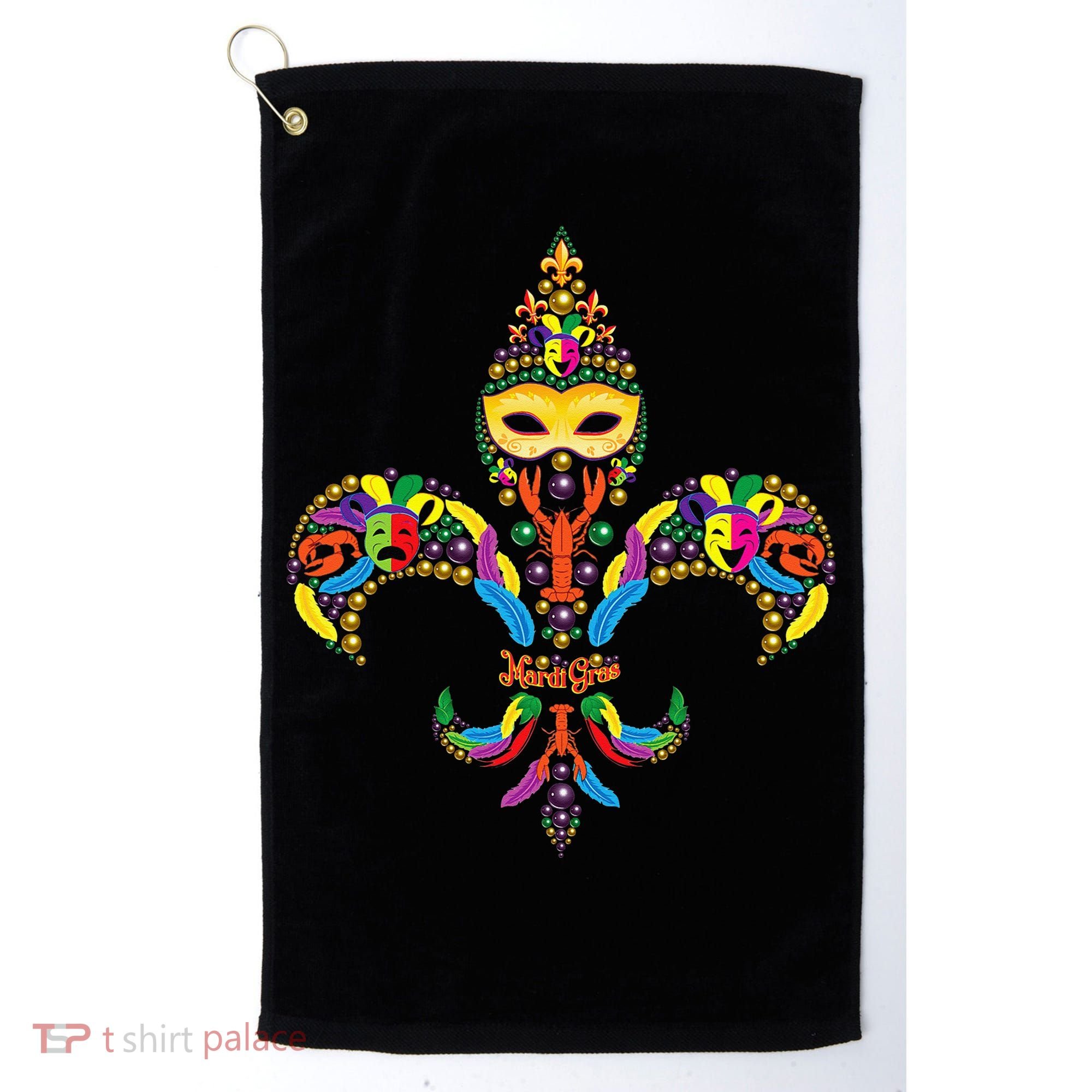 Fleur De Lis & Mardi Gras Mask New Orleans Souvenir Golf Towel