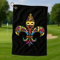 Fleur De Lis & Mardi Gras Mask New Orleans Souvenir Golf Towel thumb 1