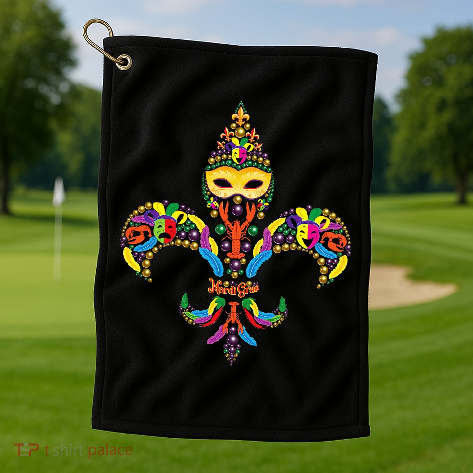 Fleur De Lis & Mardi Gras Mask New Orleans Souvenir Golf Towel