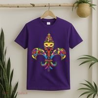 Fleur De Lis & Mardi Gras Mask New Orleans Souvenir T-Shirt thumb 2