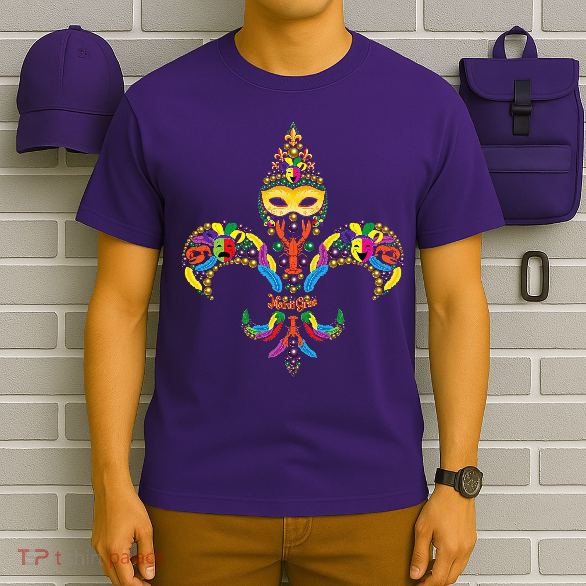 Fleur De Lis & Mardi Gras Mask New Orleans Souvenir T-Shirt