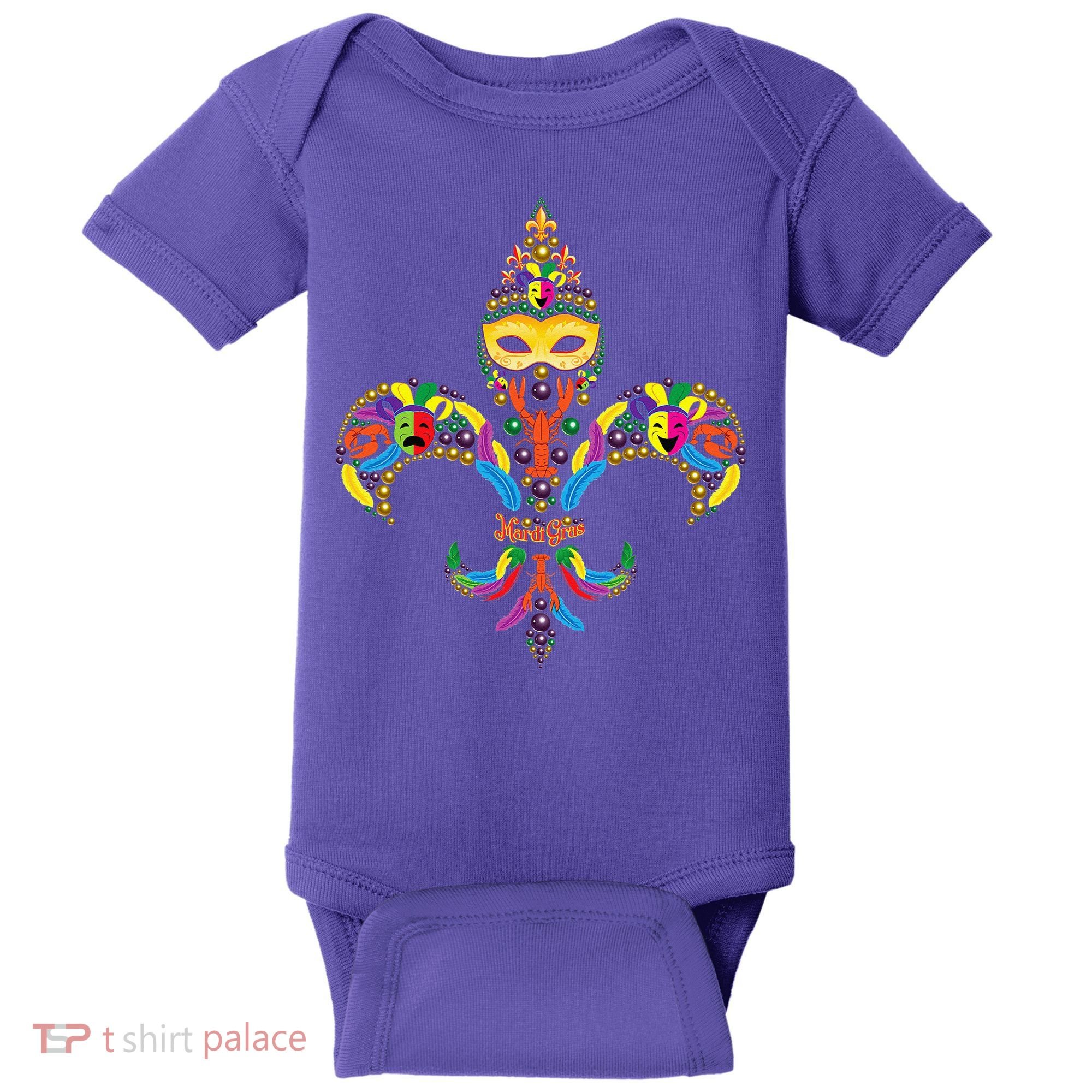 Fleur De Lis & Mardi Gras Mask New Orleans Souvenir Baby Bodysuit