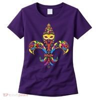 Fleur De Lis & Mardi Gras Mask New Orleans Souvenir Women's T-Shirt thumb 0