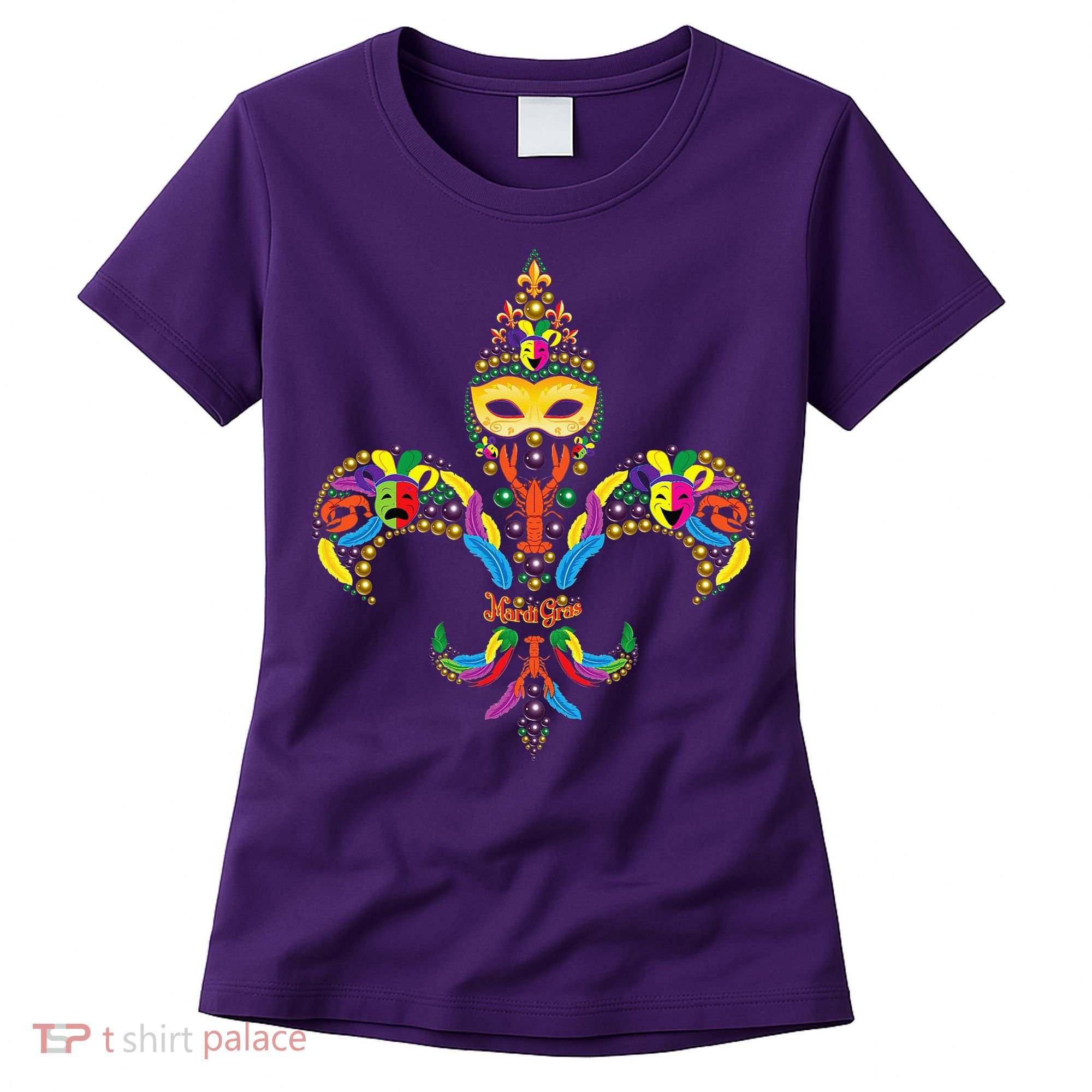 Fleur De Lis & Mardi Gras Mask New Orleans Souvenir Women's T-Shirt