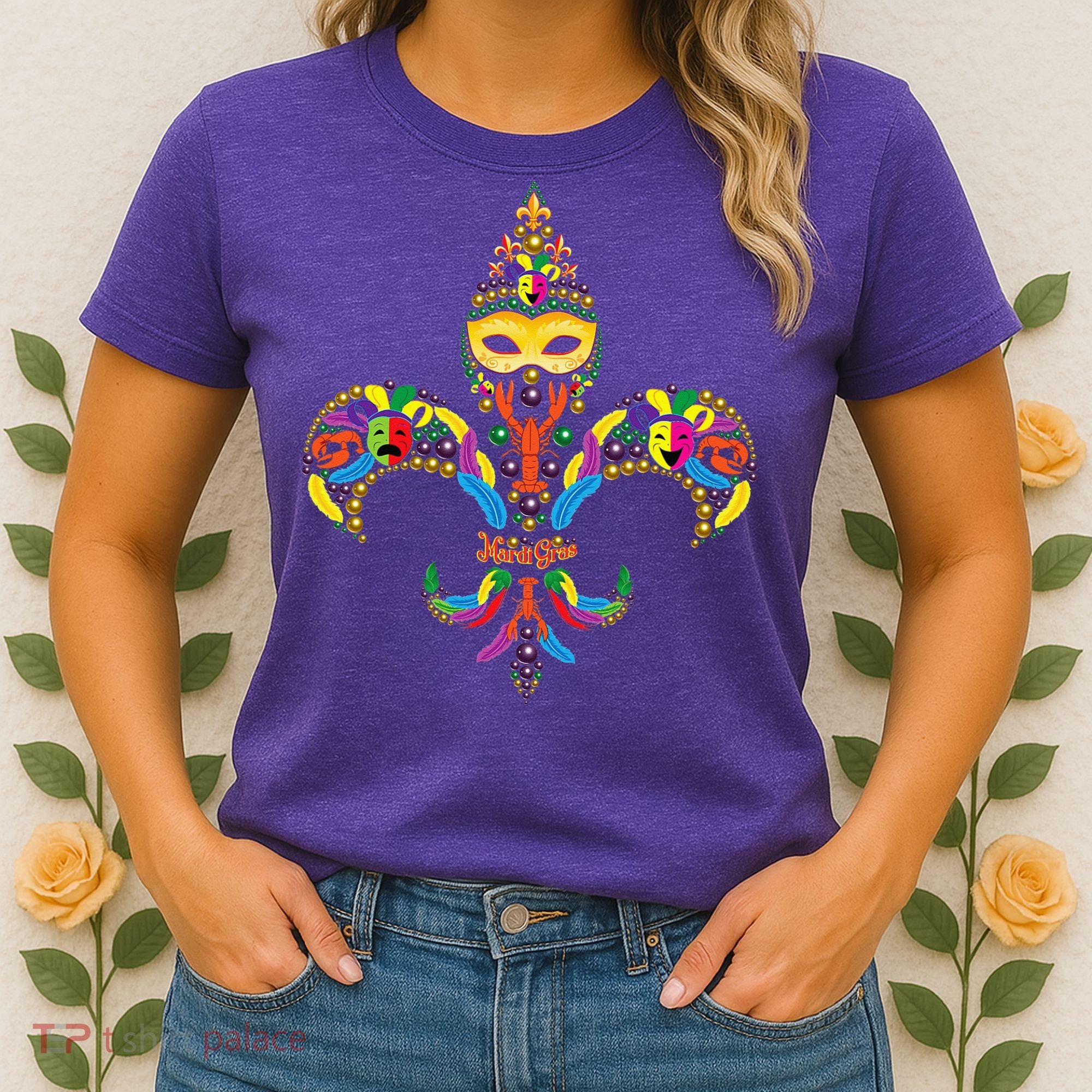 Fleur De Lis & Mardi Gras Mask New Orleans Souvenir Women's T-Shirt