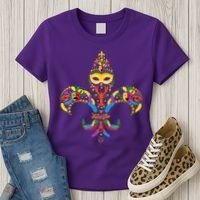 Fleur De Lis & Mardi Gras Mask New Orleans Souvenir Women's T-Shirt thumb 3