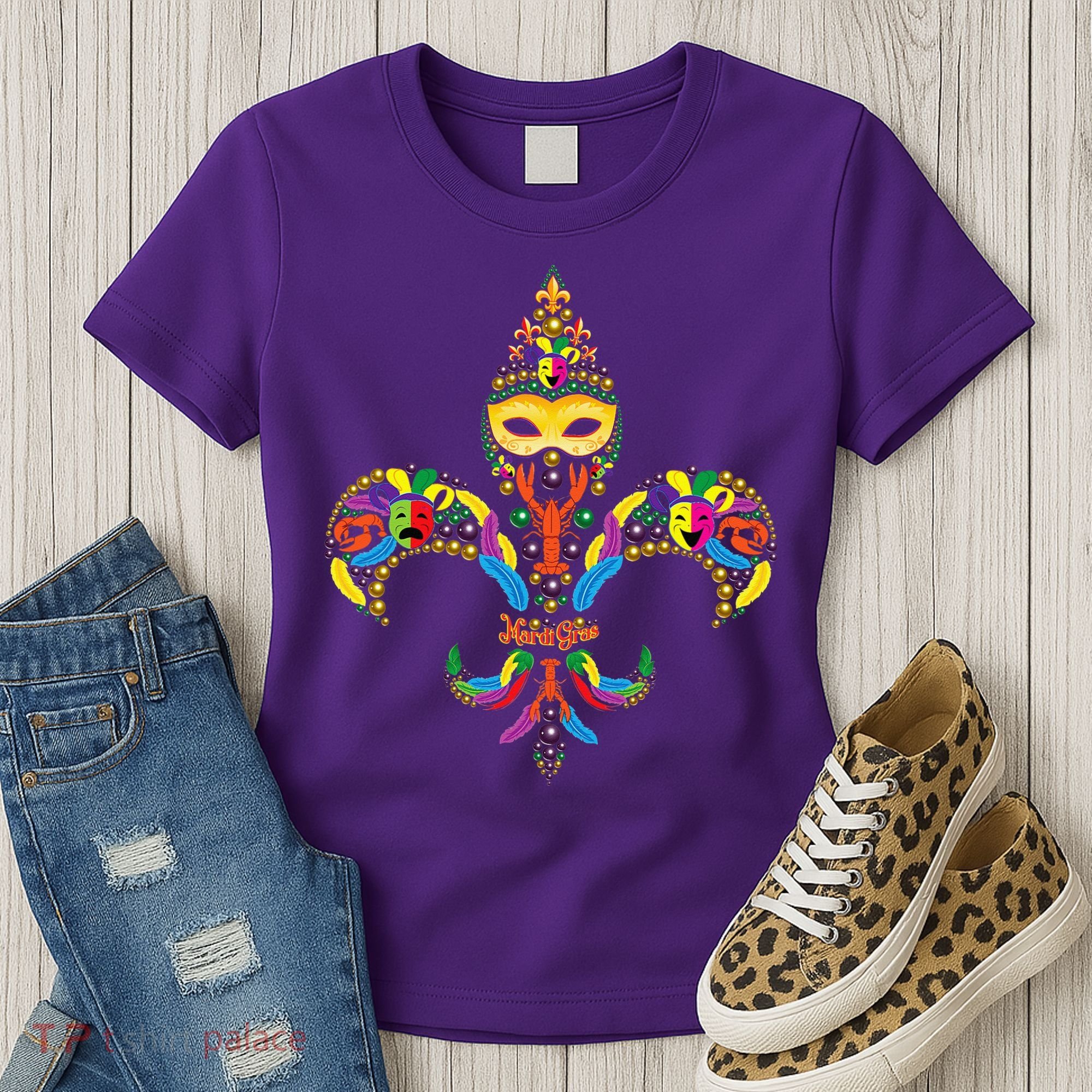 Fleur De Lis & Mardi Gras Mask New Orleans Souvenir Women's T-Shirt