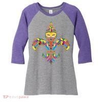 Fleur De Lis & Mardi Gras Mask New Orleans Souvenir Women's Tri-Blend 3/4-Sleeve Raglan Shirt thumb 0