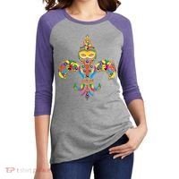Fleur De Lis & Mardi Gras Mask New Orleans Souvenir Women's Tri-Blend 3/4-Sleeve Raglan Shirt thumb 2