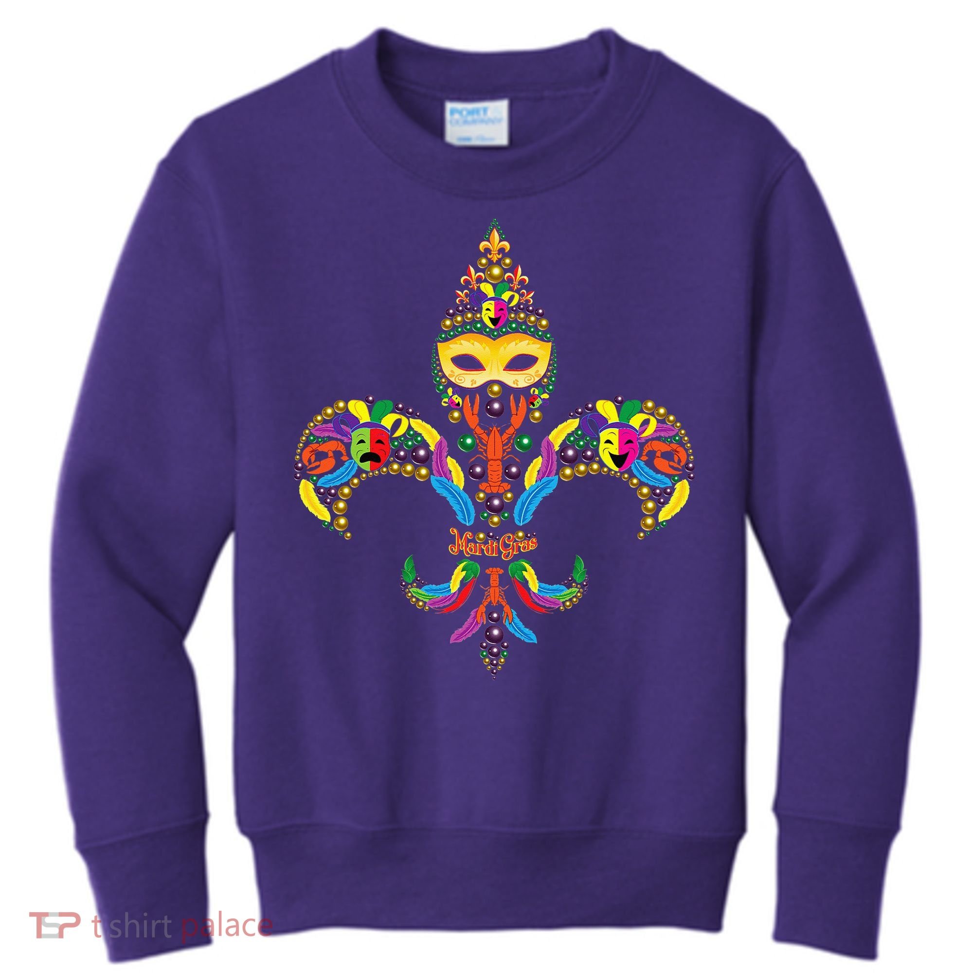 Fleur De Lis & Mardi Gras Mask New Orleans Souvenir Kids Sweatshirt