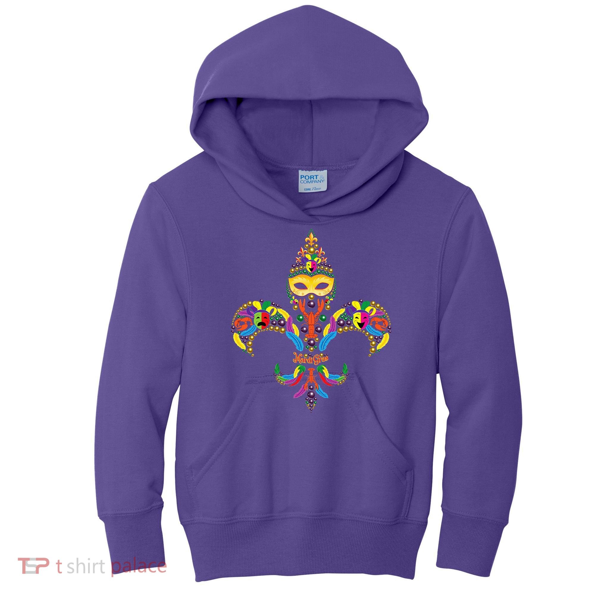 Fleur De Lis & Mardi Gras Mask New Orleans Souvenir Kids Hoodie