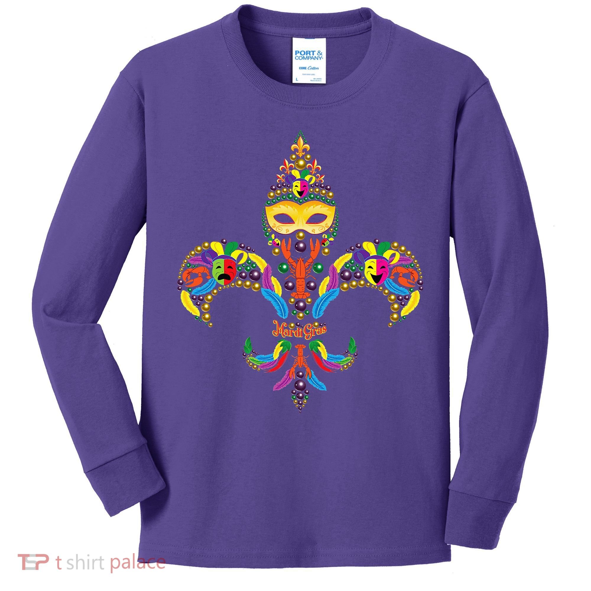 Fleur De Lis & Mardi Gras Mask New Orleans Souvenir Kids Long Sleeve Shirt