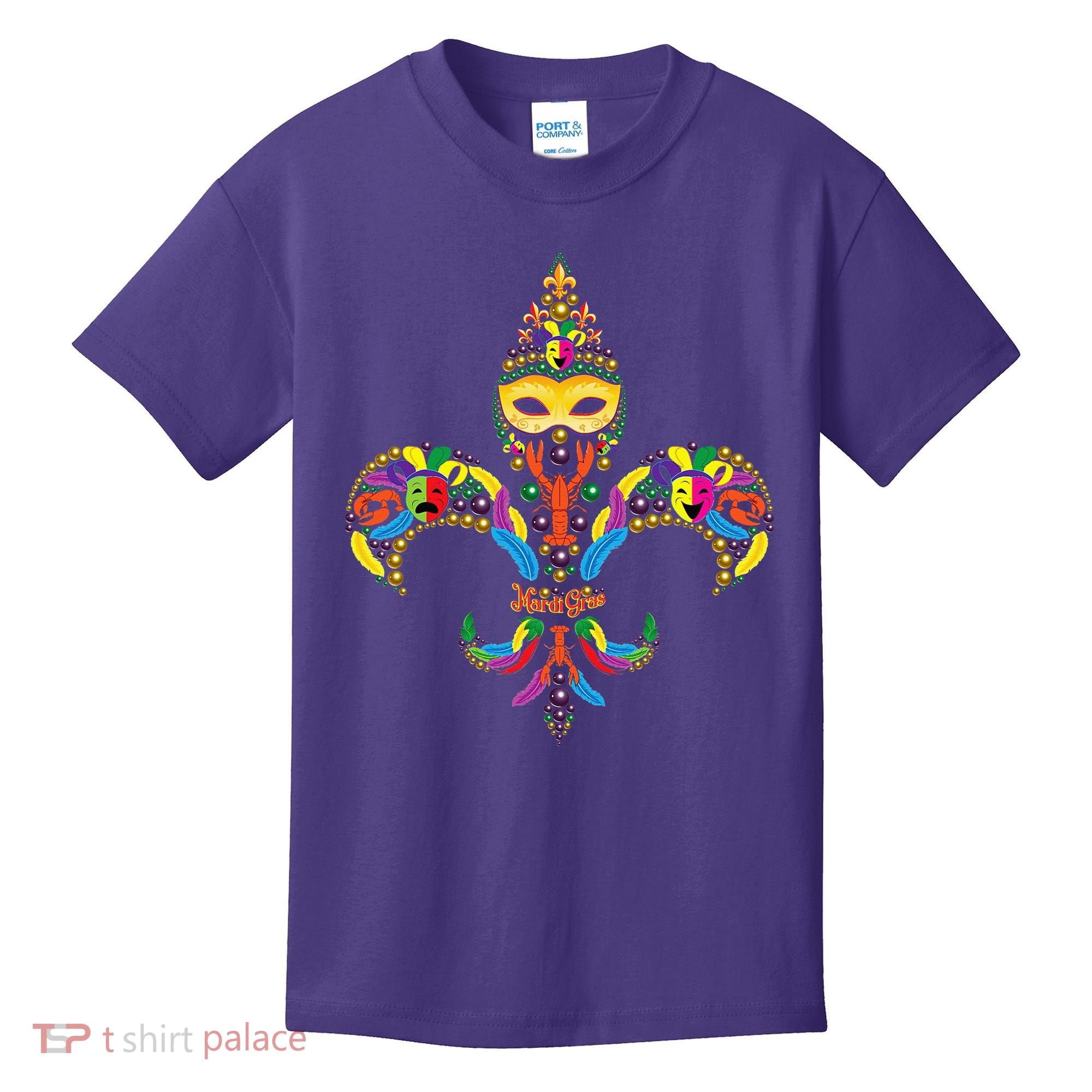 Fleur De Lis & Mardi Gras Mask New Orleans Souvenir Kids T-Shirt