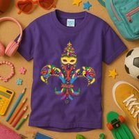 Fleur De Lis & Mardi Gras Mask New Orleans Souvenir Kids T-Shirt thumb 3