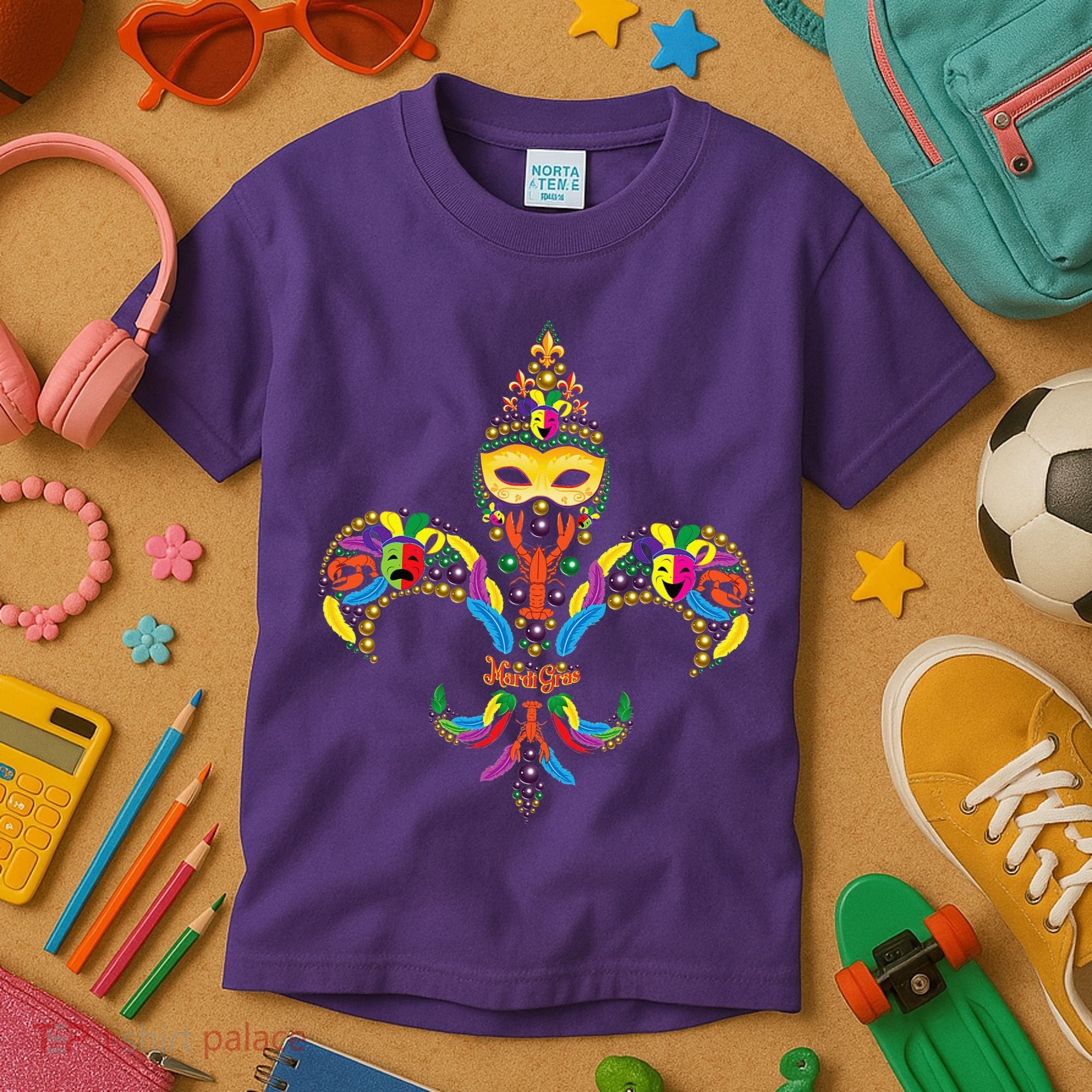 Fleur De Lis & Mardi Gras Mask New Orleans Souvenir Kids T-Shirt
