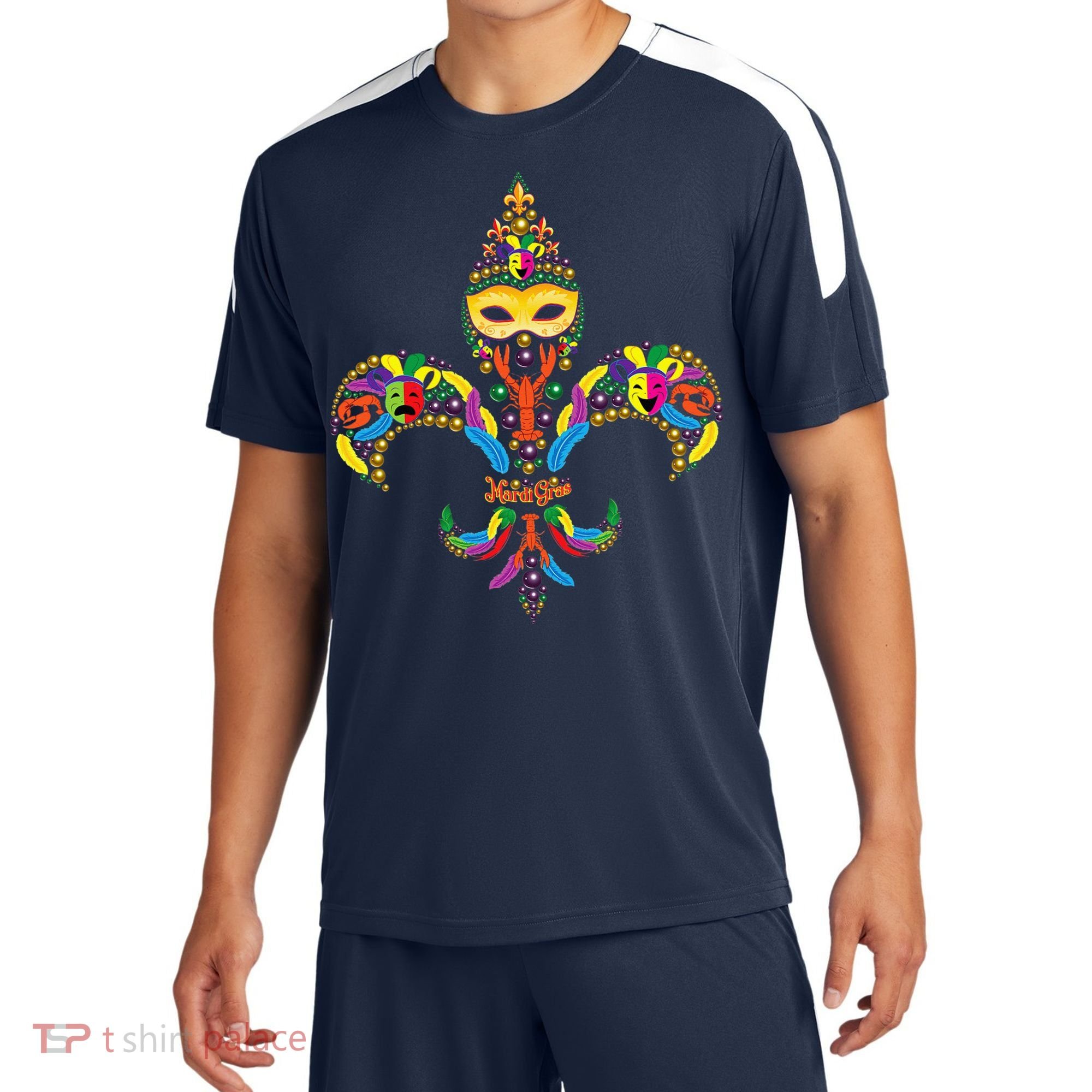Fleur De Lis & Mardi Gras Mask New Orleans Souvenir Sport-Tek Competitor United Soccer Jersey