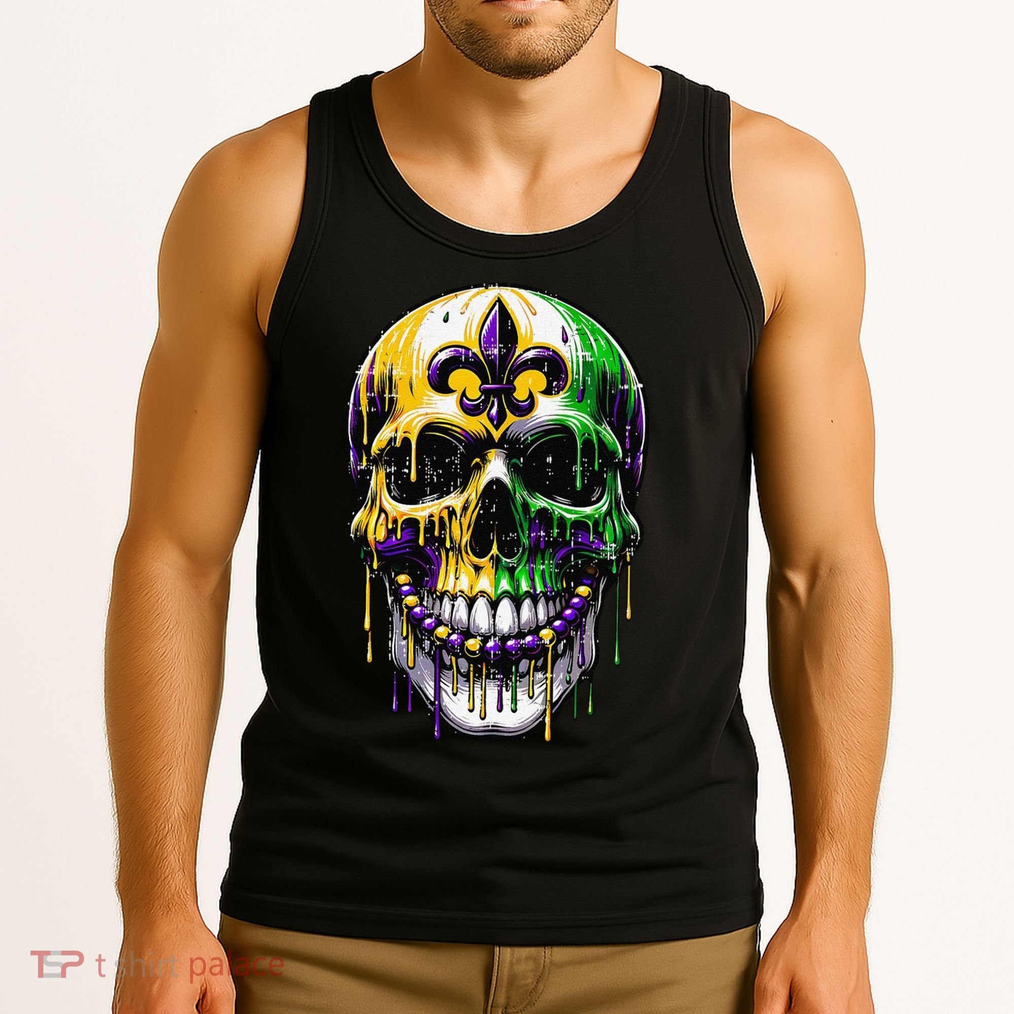 Fleur De Lis Mardi Gras Skull Tank Top
