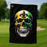 Fleur De Lis Mardi Gras Skull Golf Towel thumb 1