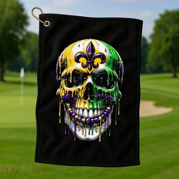 Fleur De Lis Mardi Gras Skull Golf Towel