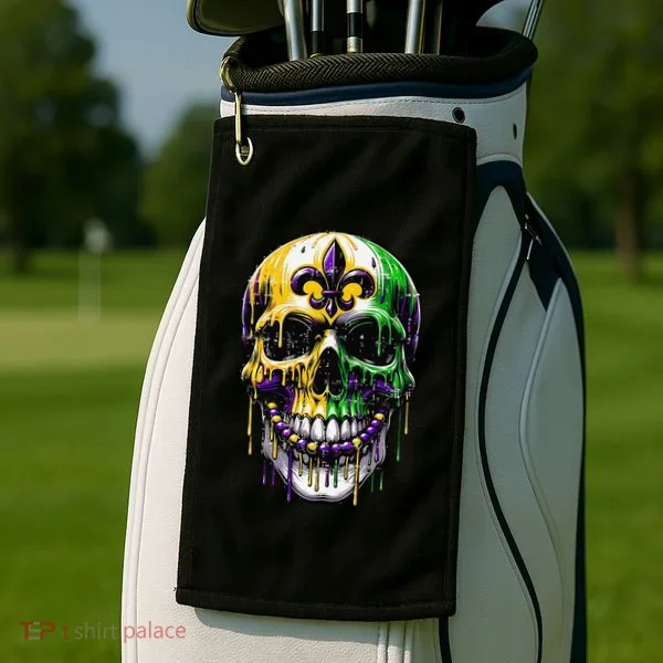 Fleur De Lis Mardi Gras Skull Golf Towel