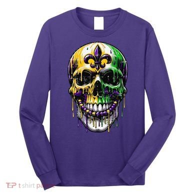 Fleur De Lis Mardi Gras Skull Long Sleeve Shirt