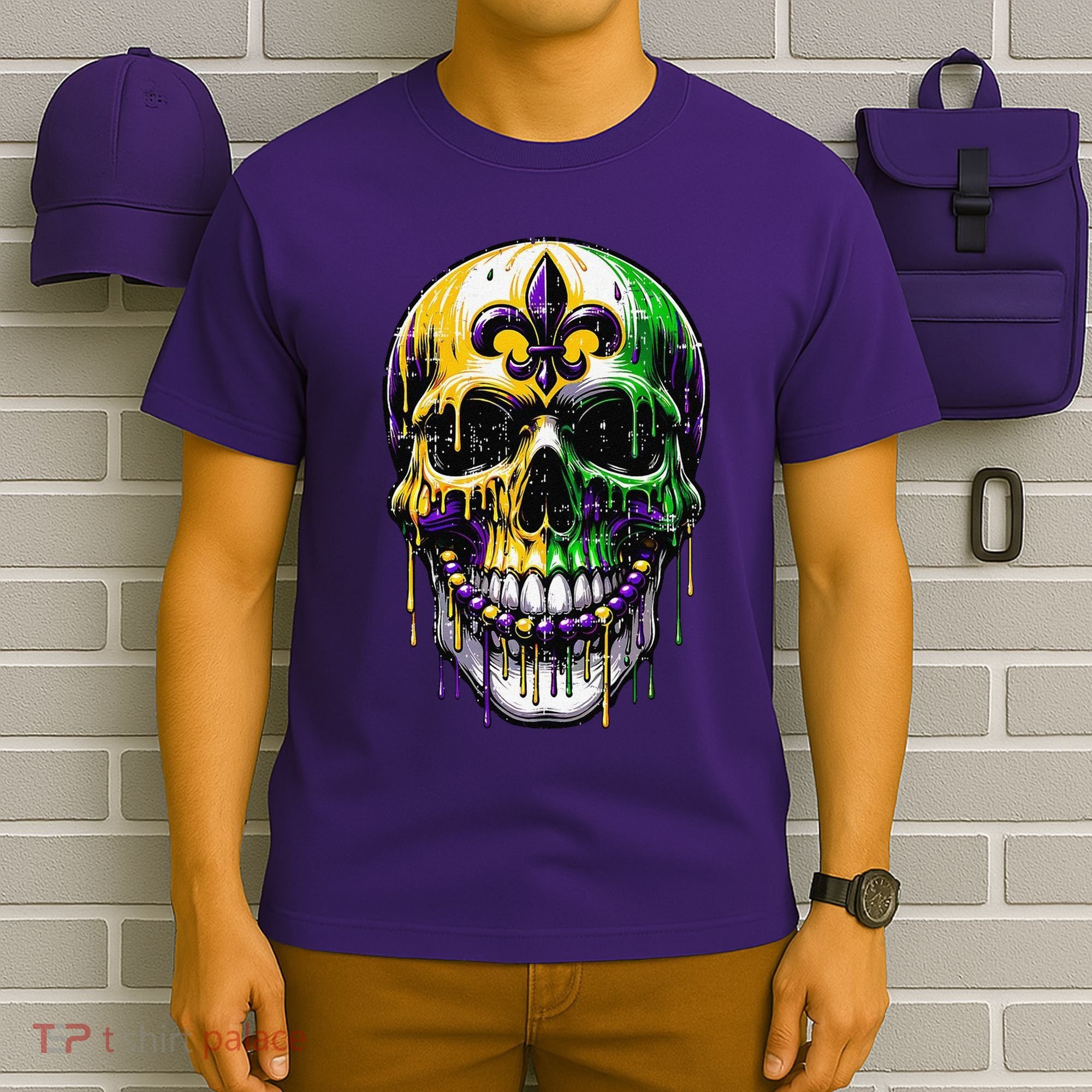 Fleur De Lis Mardi Gras Skull T-Shirt