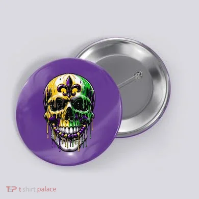 Fleur De Lis Mardi Gras Skull Button