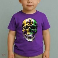 Fleur De Lis Mardi Gras Skull Toddler T-Shirt thumb 2