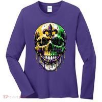 Fleur De Lis Mardi Gras Skull Women's Long Sleeve Shirt thumb 0