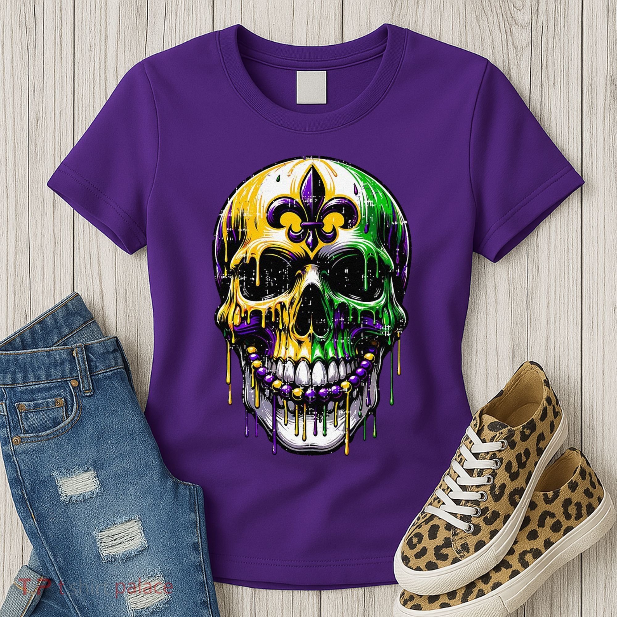 Fleur De Lis Mardi Gras Skull Women's T-Shirt