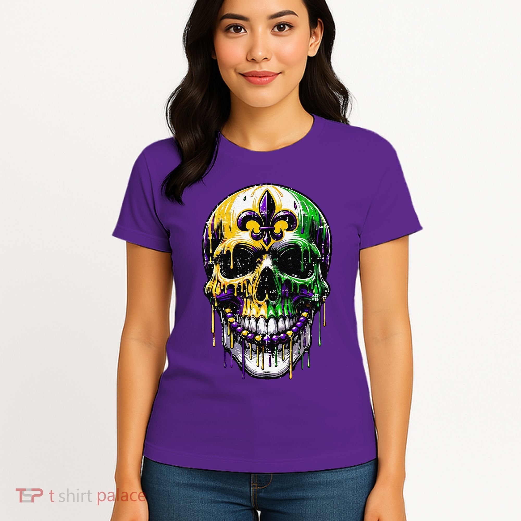 Fleur De Lis Mardi Gras Skull Women's T-Shirt
