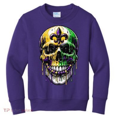 Fleur De Lis Mardi Gras Skull Kids Sweatshirt
