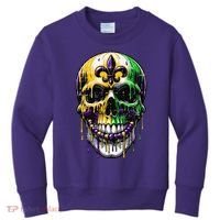 Fleur De Lis Mardi Gras Skull Kids Sweatshirt thumb 0