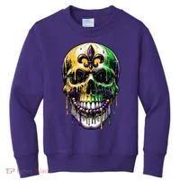 Fleur De Lis Mardi Gras Skull Kids Sweatshirt thumb 0