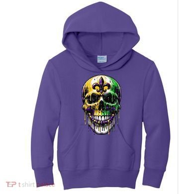 Fleur De Lis Mardi Gras Skull Kids Hoodie