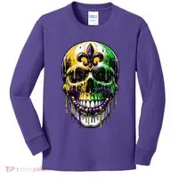 Fleur De Lis Mardi Gras Skull Kids Long Sleeve Shirt thumb 0