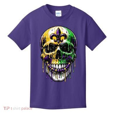 Fleur De Lis Mardi Gras Skull Kids T-Shirt