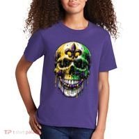 Fleur De Lis Mardi Gras Skull Kids T-Shirt thumb 2